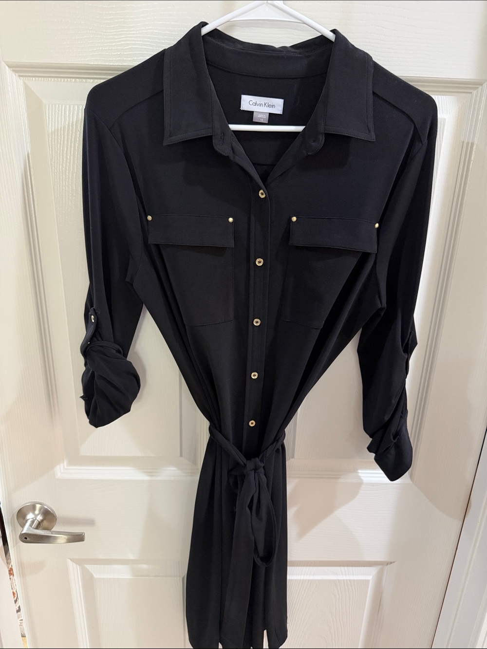 Calvin Klein Black Long Sleeve Shirt Dress with Gold Buttons